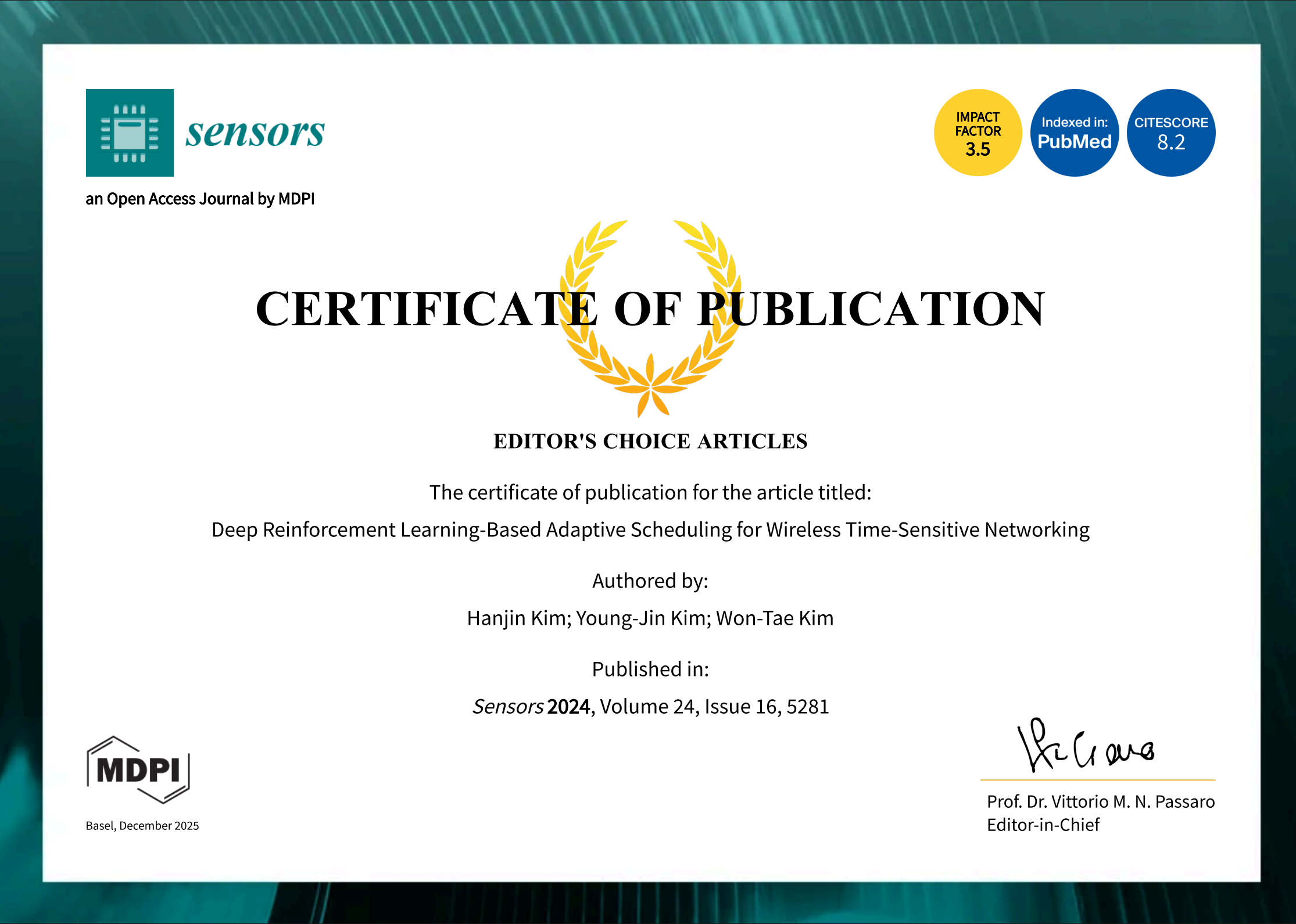 Editor's choice paper(Sensors, IF 3.5)